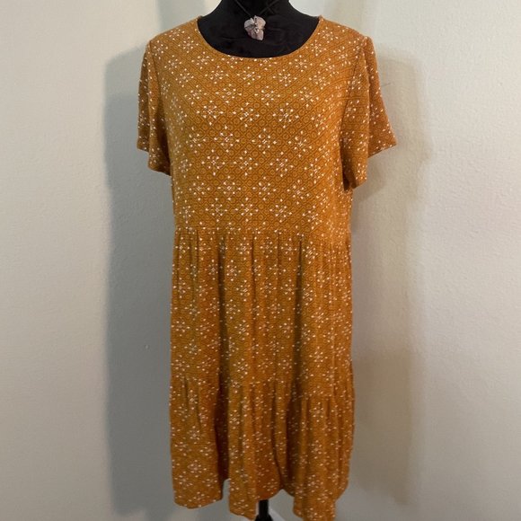 Forever 21 boho Dress - Large - Gorgeous Mustard color with white /gold - Picture 1 of 4